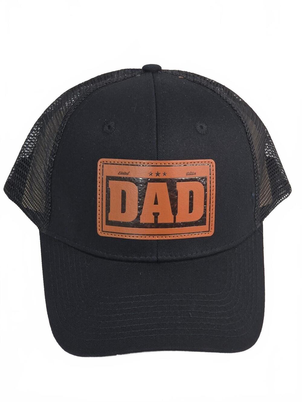 Black Dad Trucker Hat with Brown Leather Patch